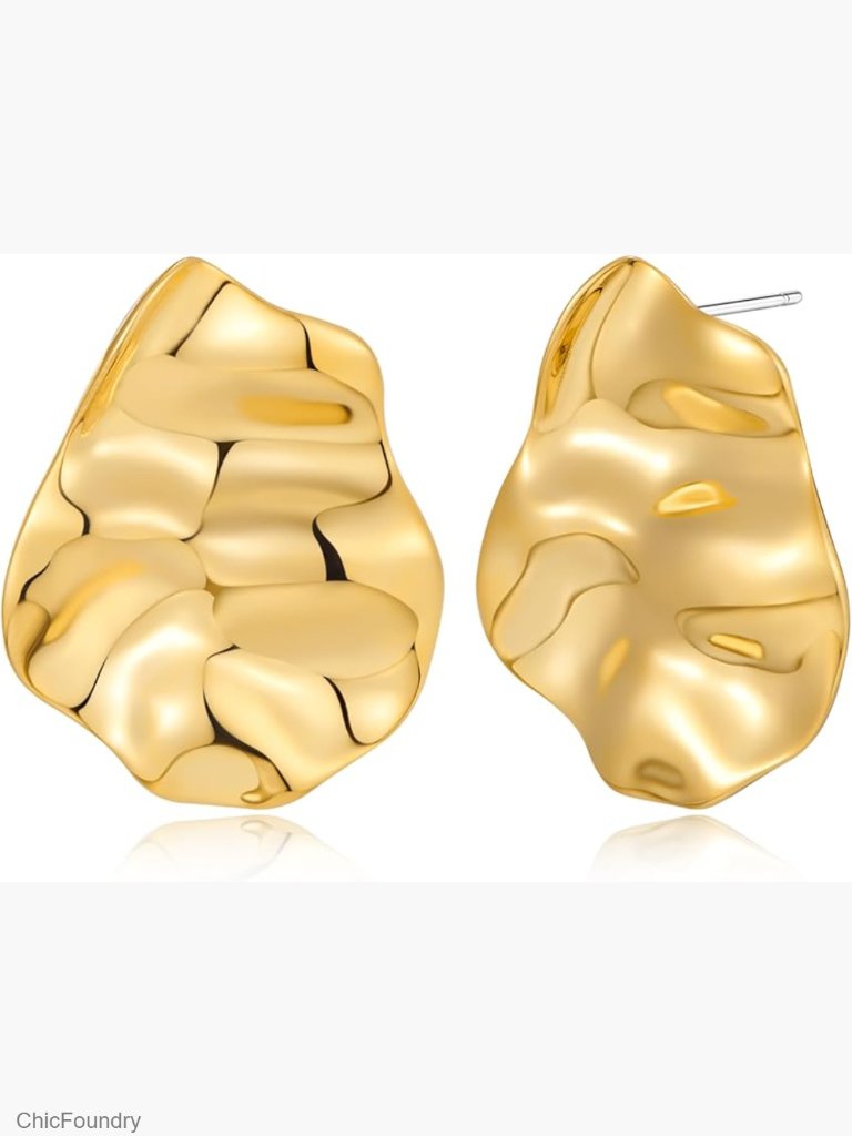 Irregular Hammered Gold Stud Earrings Geometric Statement Earrings